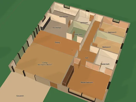 A house cut away to show its rooms, from a demo 3D house tour